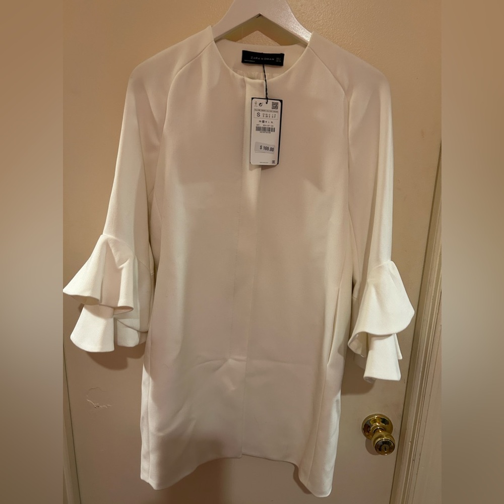 Zara ruffle sleeve coat - ivory, small, NWT